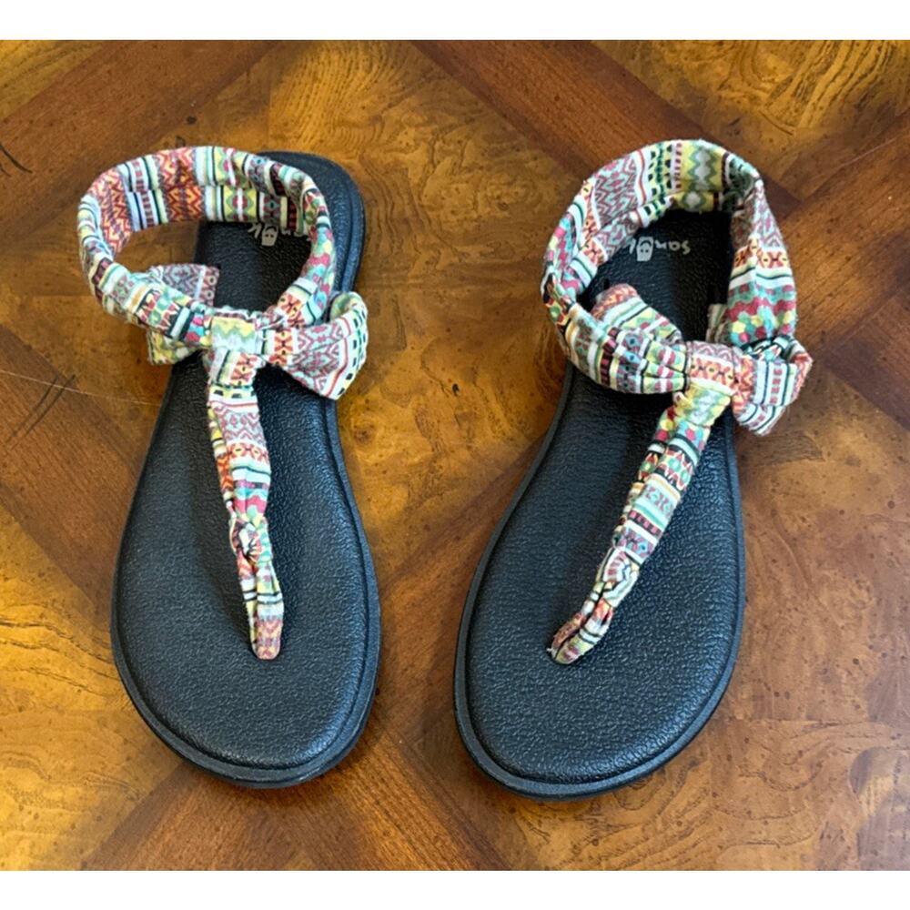 Sanuk Women's Yoga Flip Flop Sandals Multicolor Fabric Sling Size 6